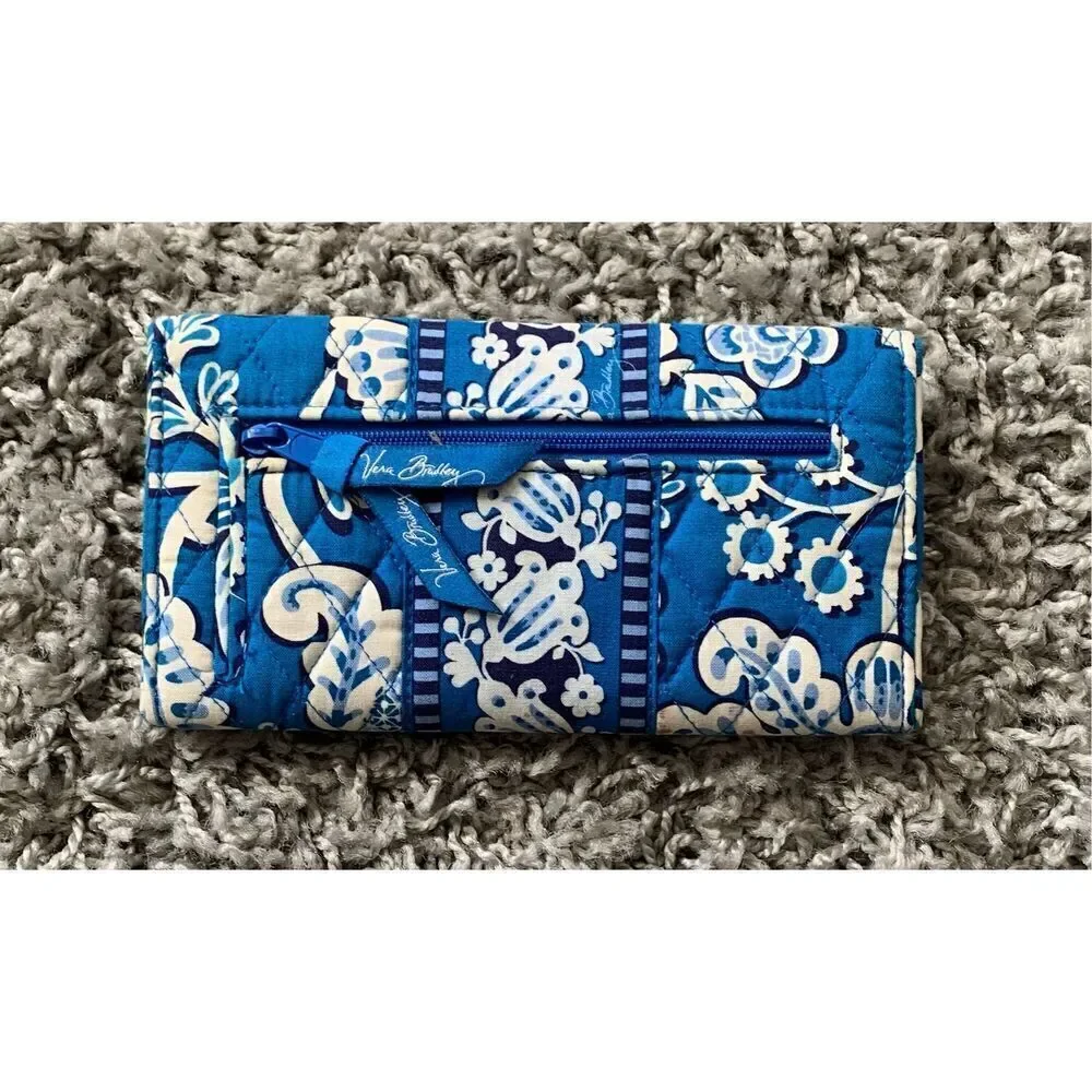 VERA BRADLEY Blue Lagoon Wave TRI FOLD CHECKBOOK Wallet QUILTED - Picture 2 of 5
